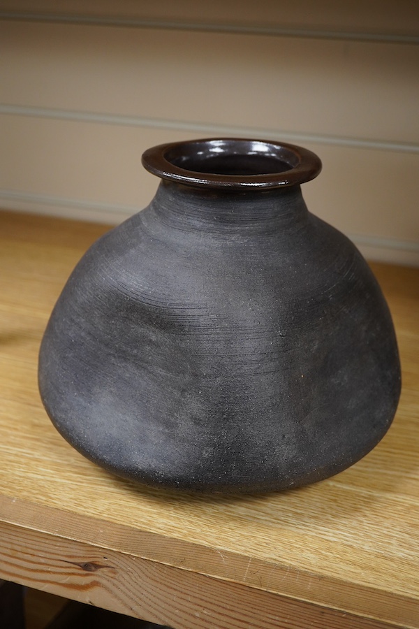 Janet Leach (1918-1997), a stoneware studio pottery dimpled vase, impressed marks to the foot rim, 19cm high, Provenance- bought from Bonhams, Knightsbridge, contemporary ceramics sale, 19 June 1997